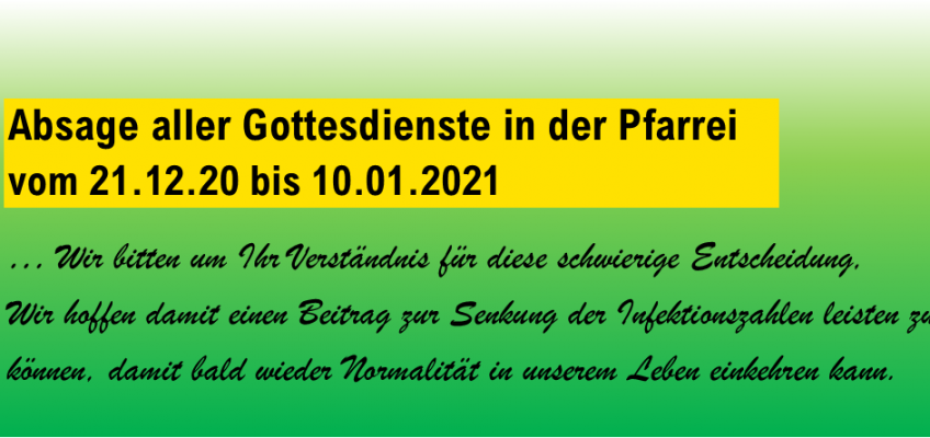 Keine Präsenz-Gottesdienste in der Pfarrei Heilig Geist Jülich vom 21.12.20 bis 10.01.21